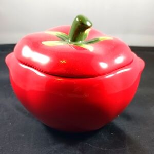 Vintage Tomato Shape Sugar/ Salt Jar Dish Small 4in x 4in